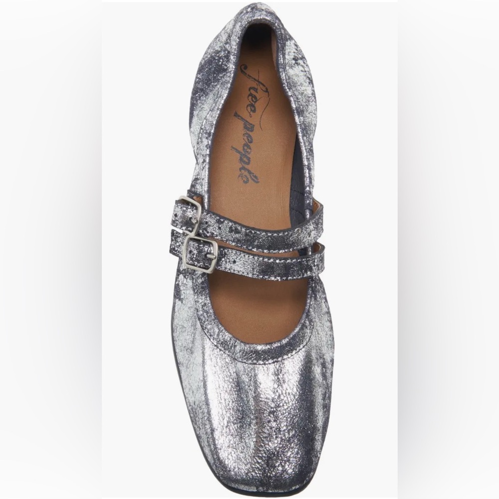 Free People Gemini Silver distressed suede Metallic ballet flat with Strap
